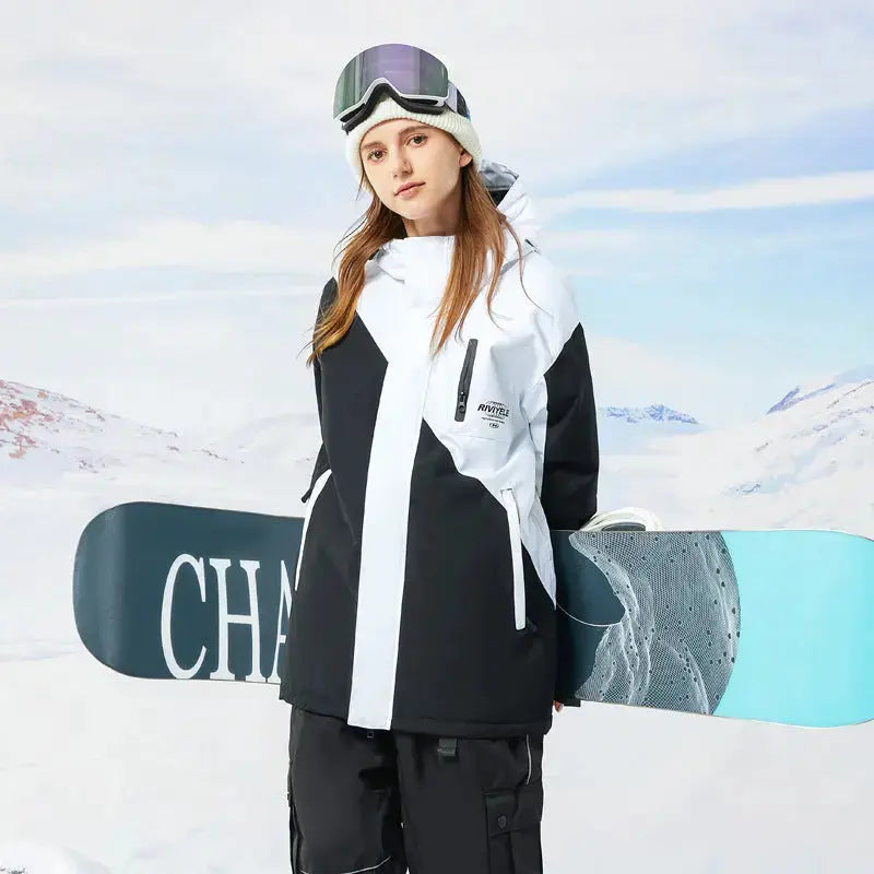 Zipper Ski Jacket Women's Winter Colorblock Snowboard Jacket