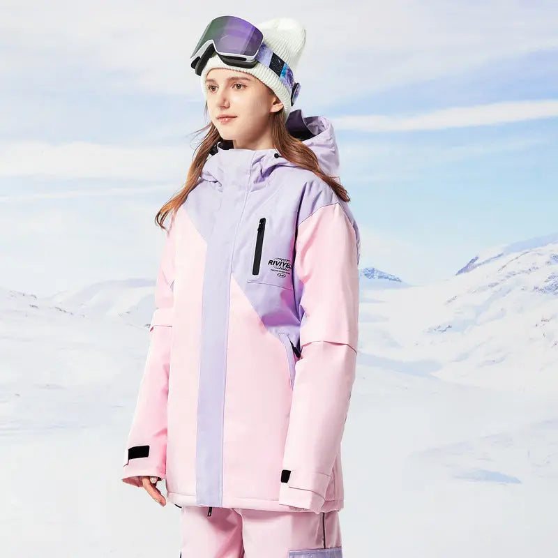 Zipper Ski Jacket Women's Winter Colorblock Snowboard Jacket