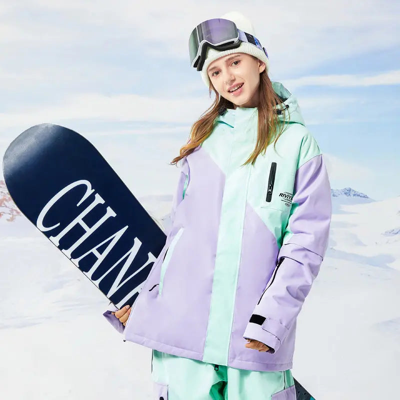 Zipper Ski Jacket Women's Winter Colorblock Snowboard Jacket
