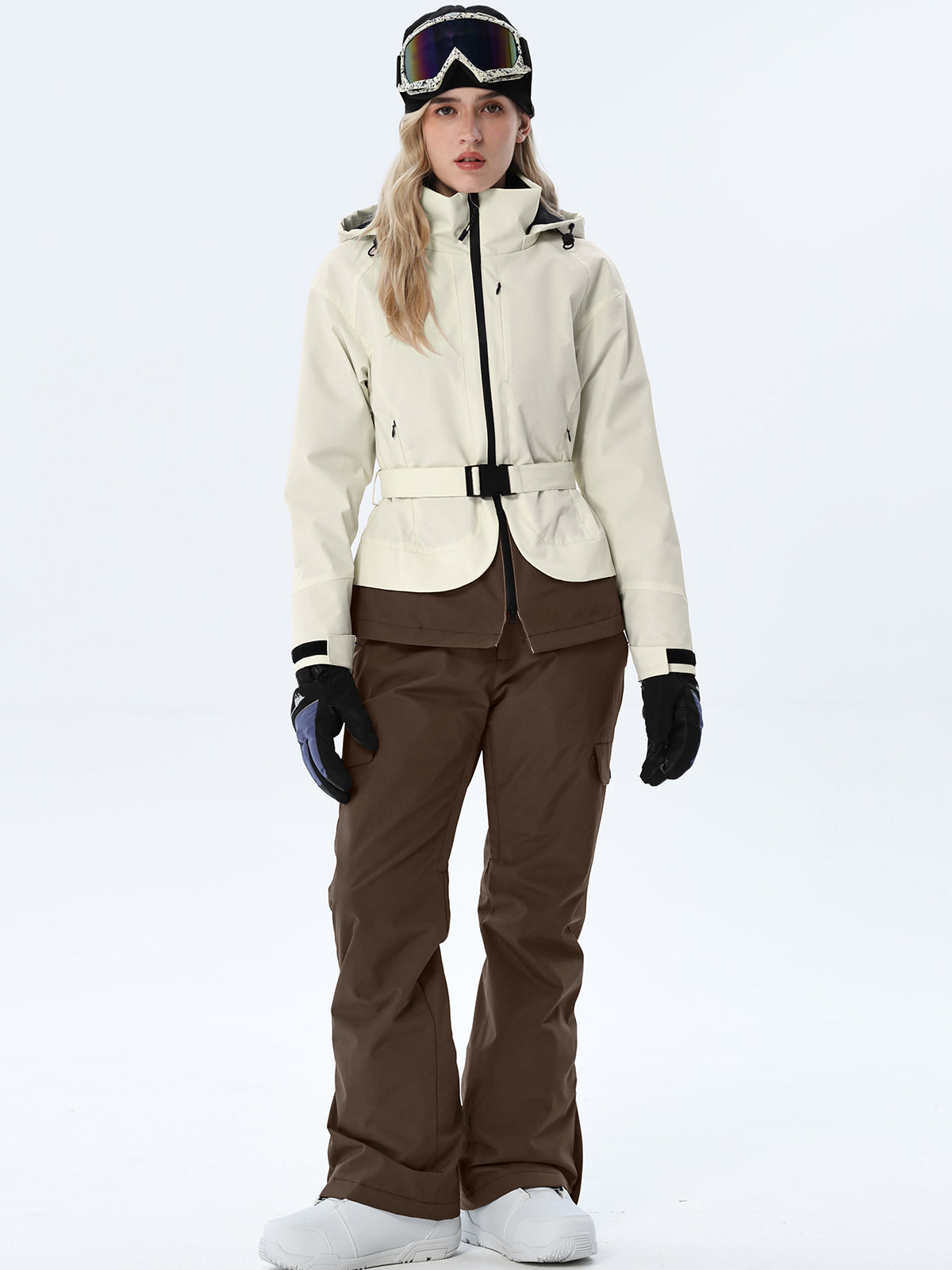 Women's Two-Tone Ski Outfit with Adjustable Waist Belt