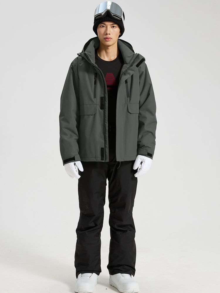 Men's Hooded Cargo Snow Jacket and Bib-Style Pants