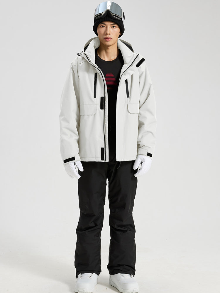 Men's Hooded Cargo Snow Jacket and Bib-Style Pants