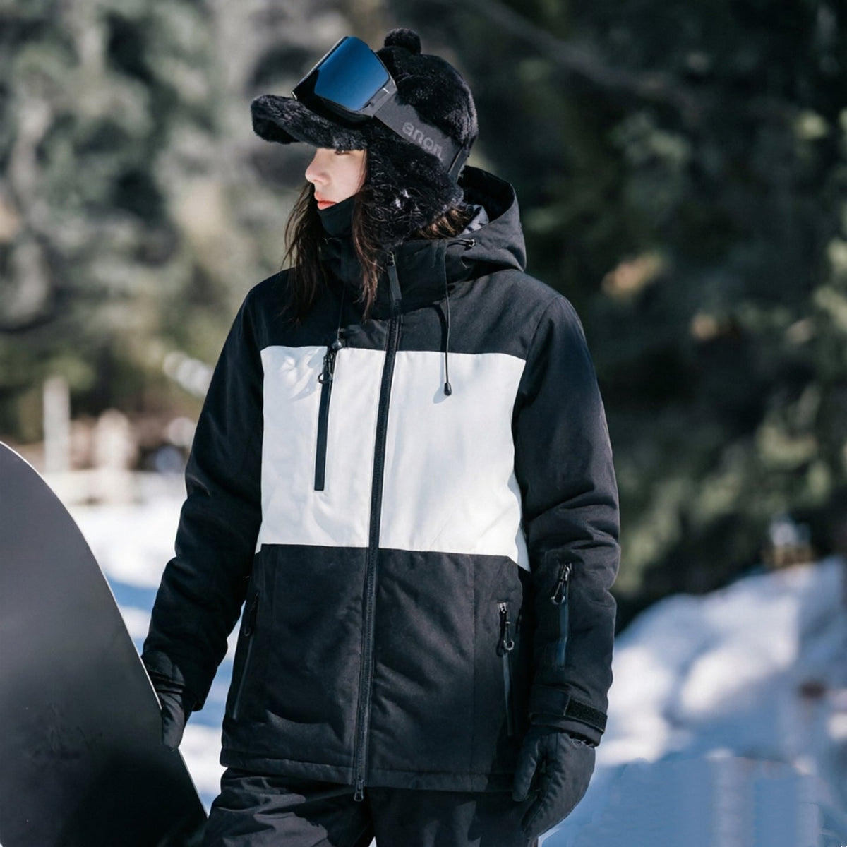 Unisex Color-Panel Hooded Ski Shell Coat
