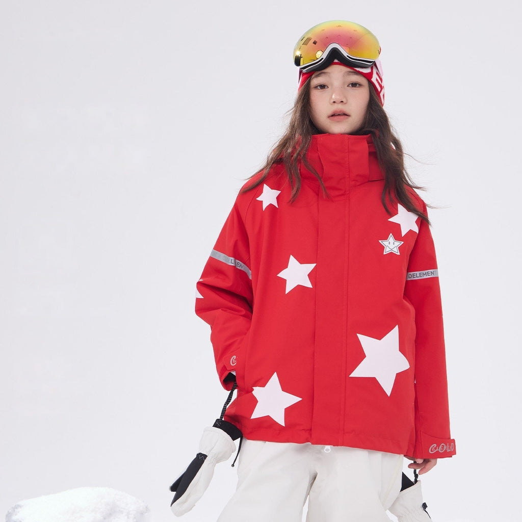 Kids' Star-Pattern Waterproof Ski Shell Jacket
