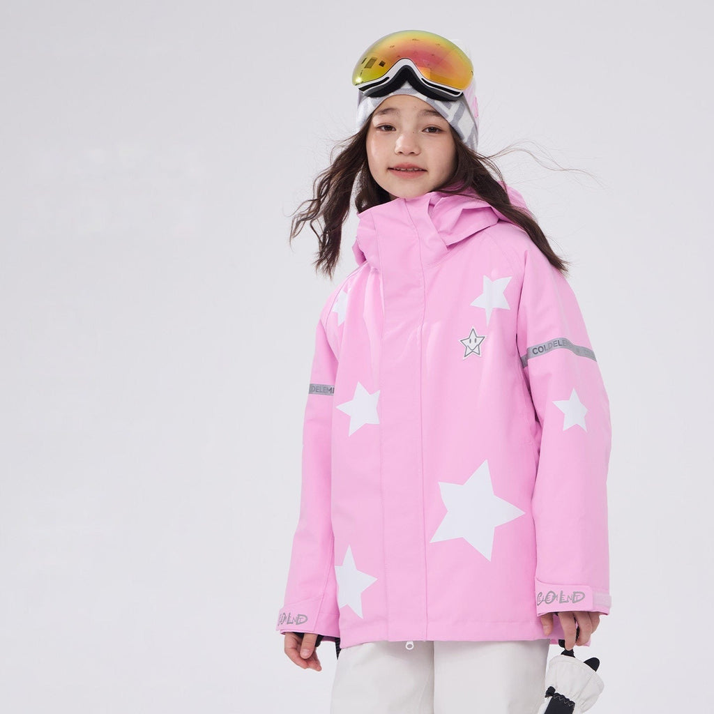 Kids' Star-Pattern Waterproof Ski Shell Jacket