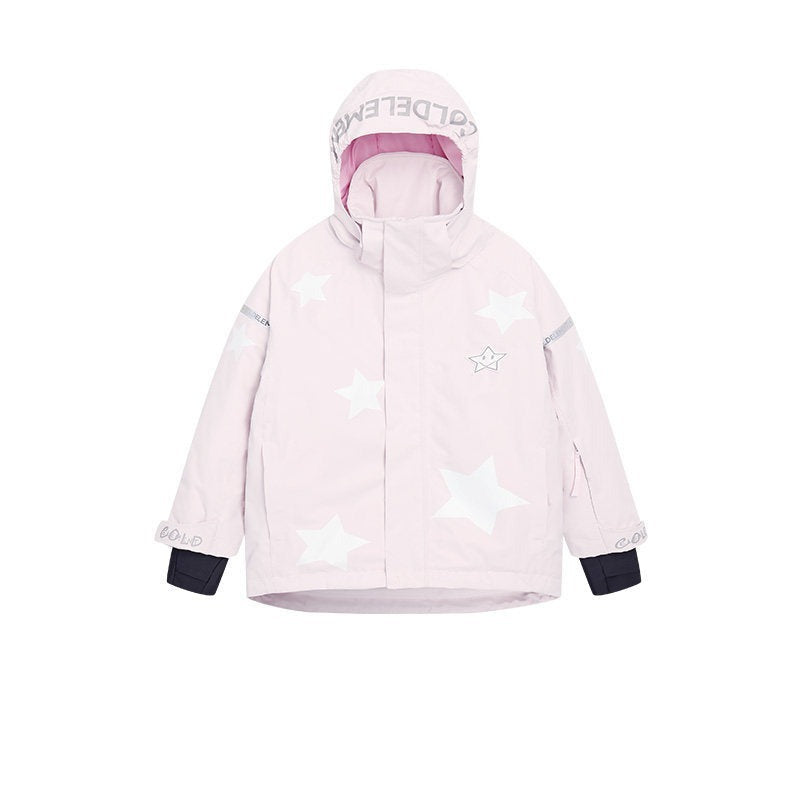 Kids' Star-Pattern Waterproof Ski Shell Jacket